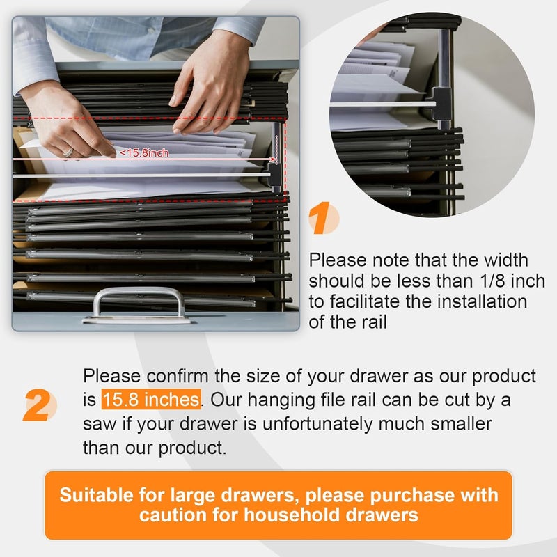 Epakh 8 Pieces Metal Hanging Divider Rail Clip File 4 Pieces File Cabinet Rails for Hanging Folder Frame for Storage - Image 3